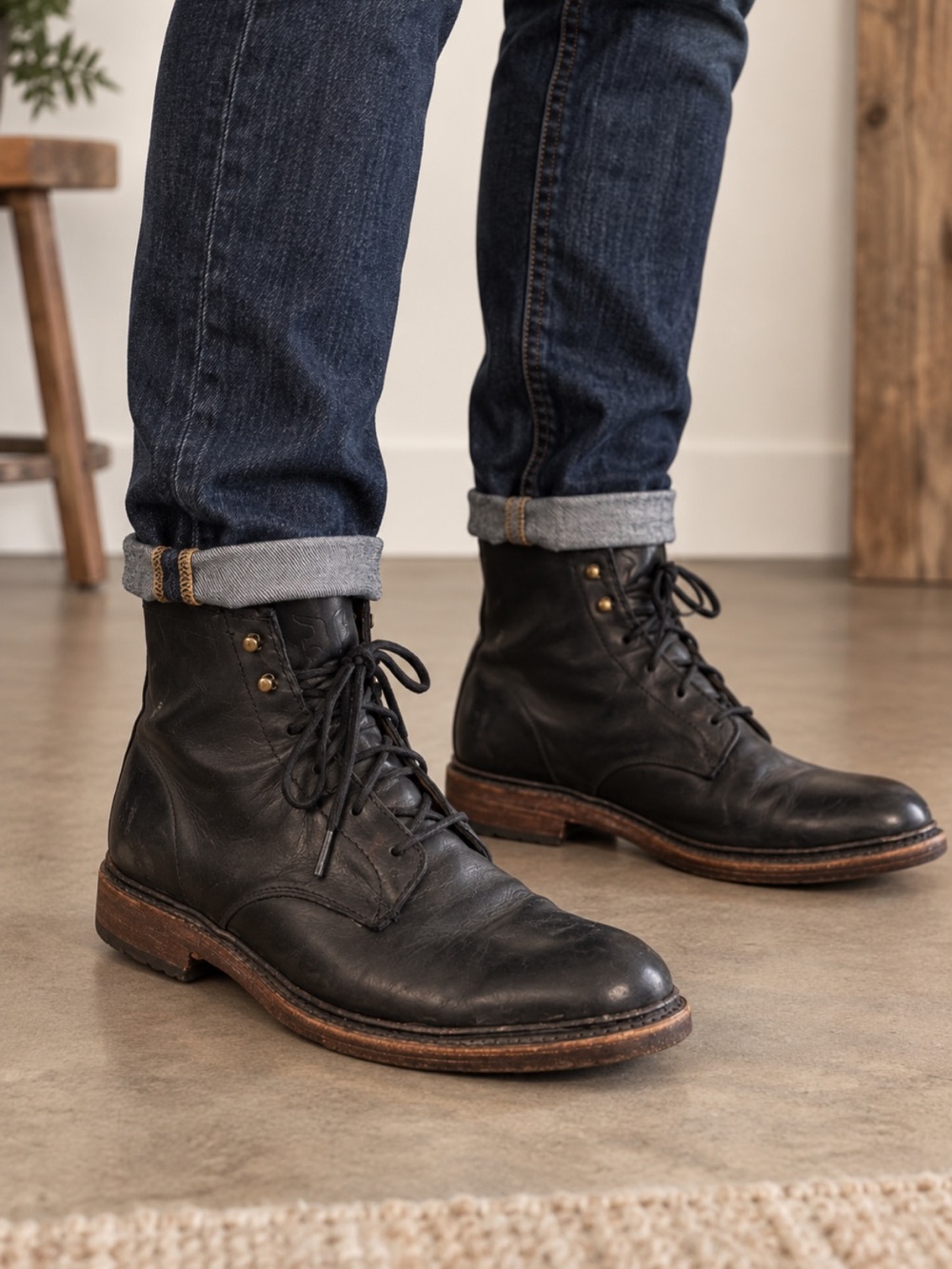 Frye James Lace Up Mens Black Leather Lace Up Casual Dress Boots Size 9.5 D